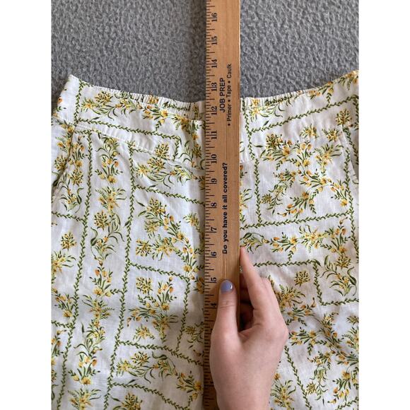 Joie Pants Small Linen Wide Leg Crop Floral High Rise Pull On Boho Beach Yellow - Picture 13 of 15